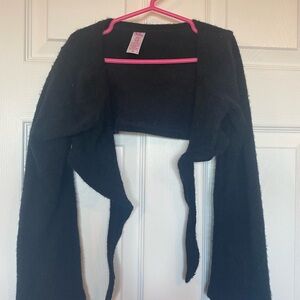 Justice Black Fuzzy Cropped Wrap Cardigan Shrug Girls Size S (7/8) Soft Knit
